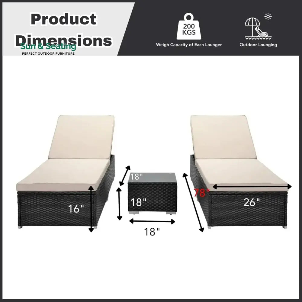 Ambria Outdoor Wicker Lounge Chairs Set of 2 With Side Table Lounger Set