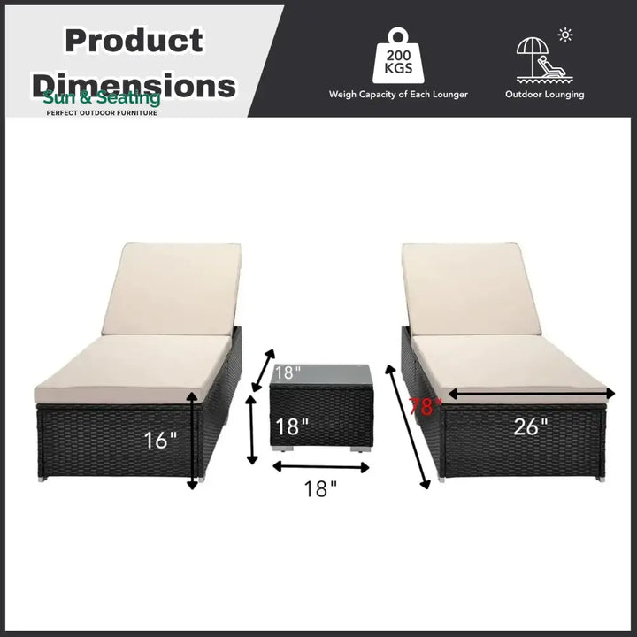 Ambria Outdoor Wicker Lounge Chairs Set of 2 With Side Table Lounger Set