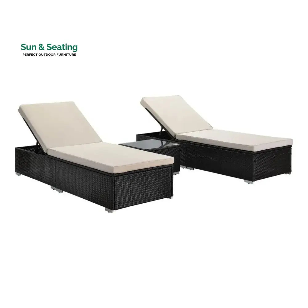 Ambria Outdoor Wicker Lounge Chairs Set of 2 With Side Table Lounger Set