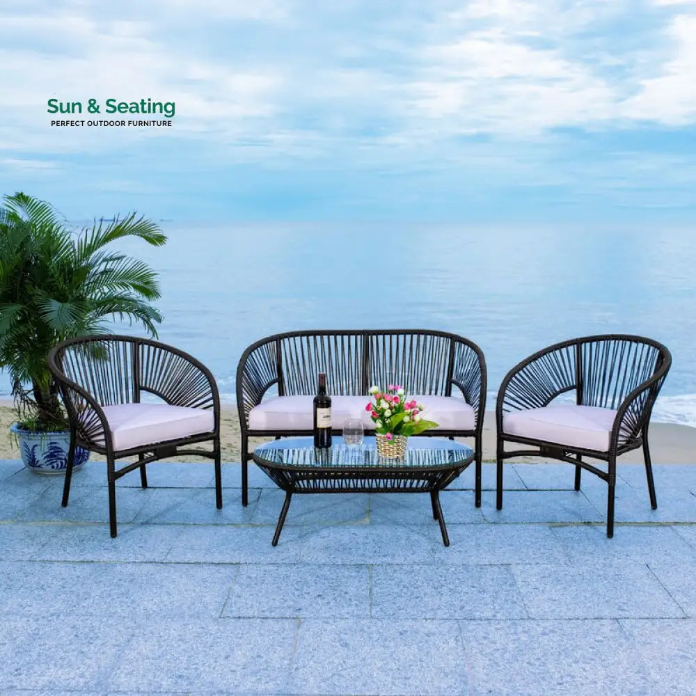 Amedea Outdoor Sofa Set 2 Seater 2 Single seater and 1 Center Table (Black + White) Sofa Sets