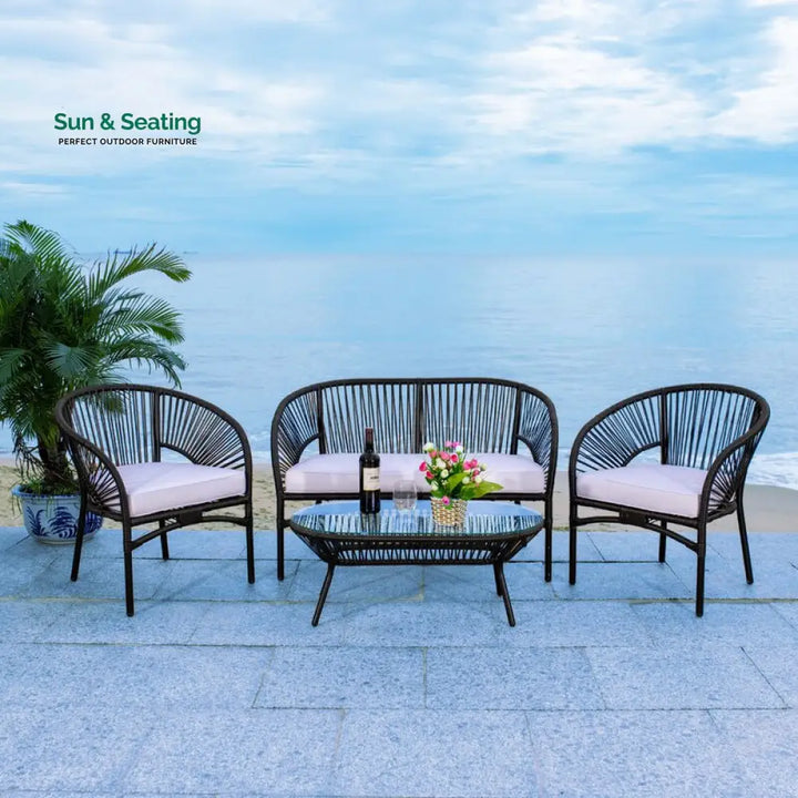 Amedea Outdoor Sofa Set 2 Seater 2 Single seater and 1 Center Table (Black + White) Sofa Sets