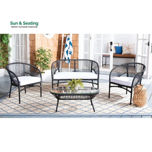 Amedea Outdoor Sofa Set 2 Seater 2 Single seater and 1 Center Table (Black + White) Sofa Sets