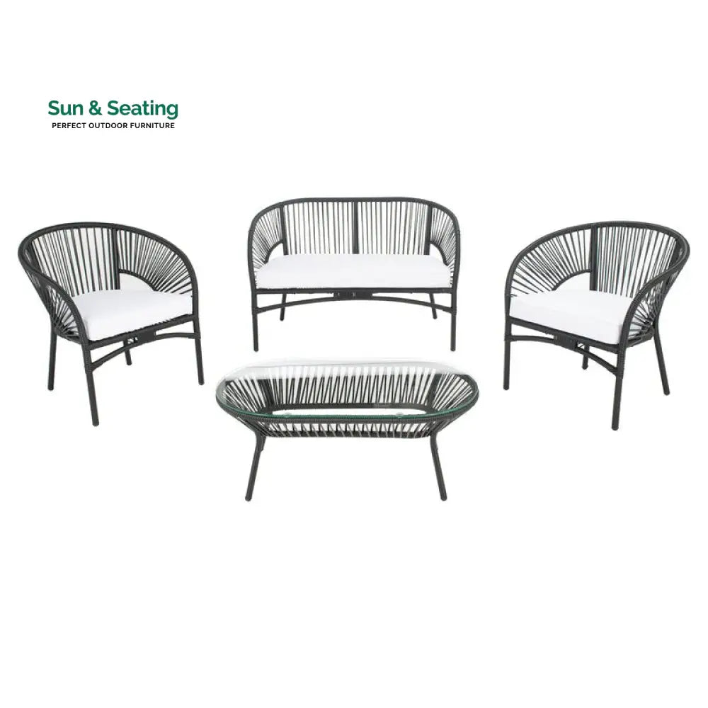 Amedea Outdoor Sofa Set 2 Seater 2 Single seater and 1 Center Table (Black + White) Sofa Sets