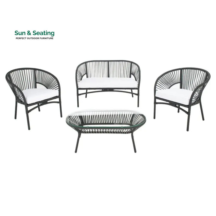 Amedea Outdoor Sofa Set 2 Seater 2 Single seater and 1 Center Table (Black + White) Sofa Sets