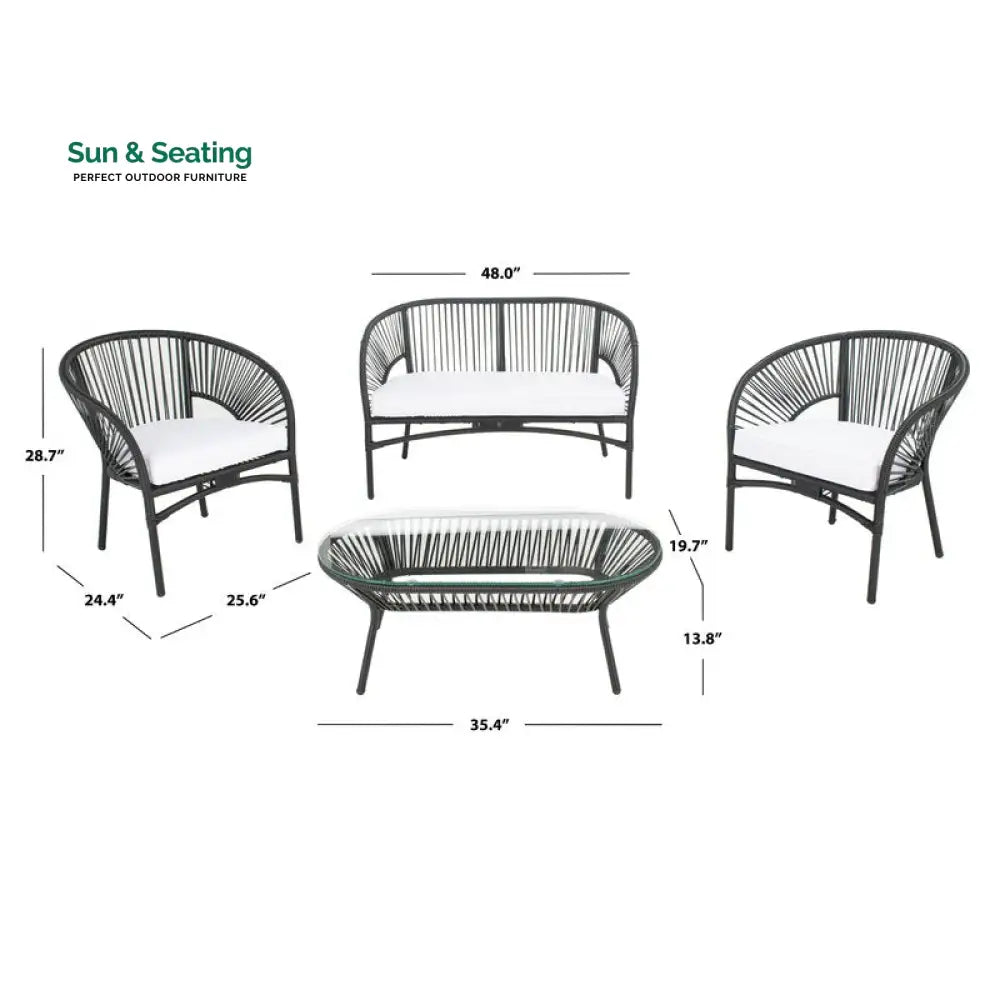 Amedea Outdoor Sofa Set 2 Seater 2 Single seater and 1 Center Table (Black + White) Sofa Sets