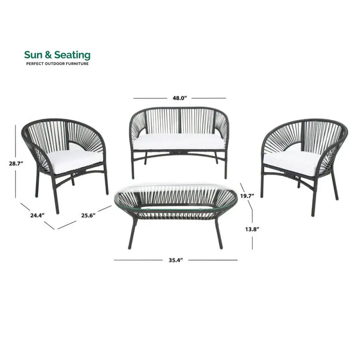 Amedea Outdoor Sofa Set 2 Seater 2 Single seater and 1 Center Table (Black + White) Sofa Sets