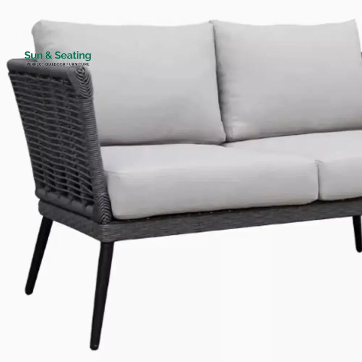 Amirah Outdoor Grey Rope 7-Seater Sofa Set With Glass Top Table Sofa Set