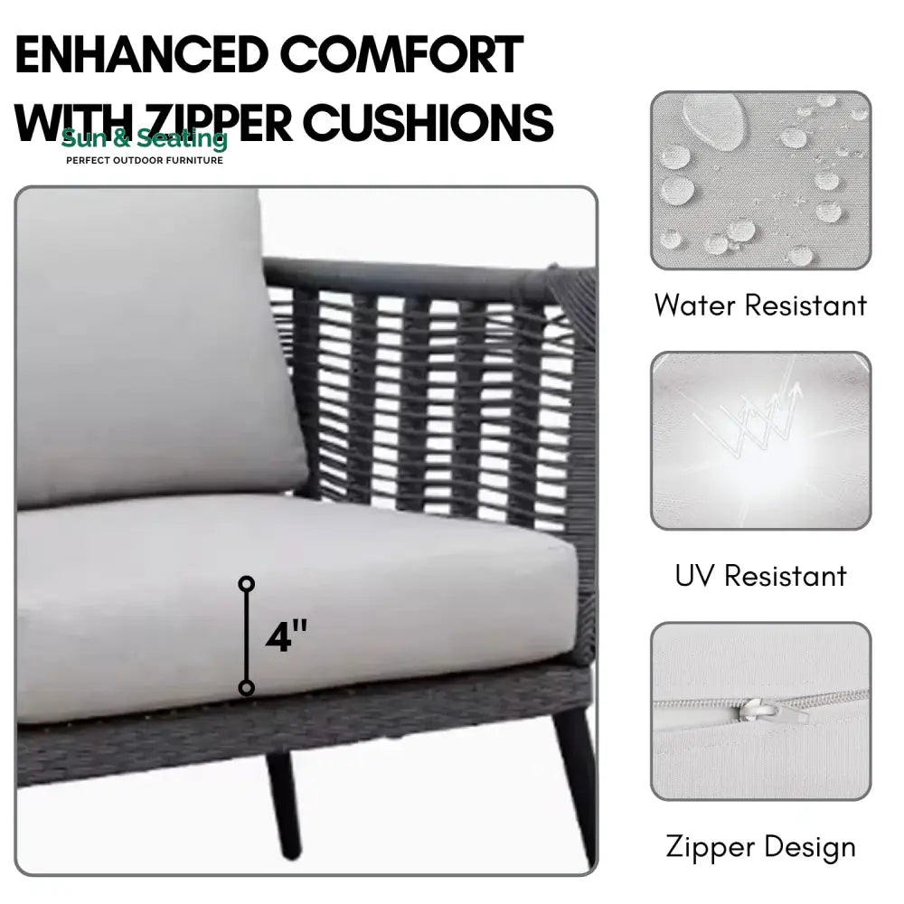 Amirah Outdoor Grey Rope 7-Seater Sofa Set With Glass Top Table Sofa Set