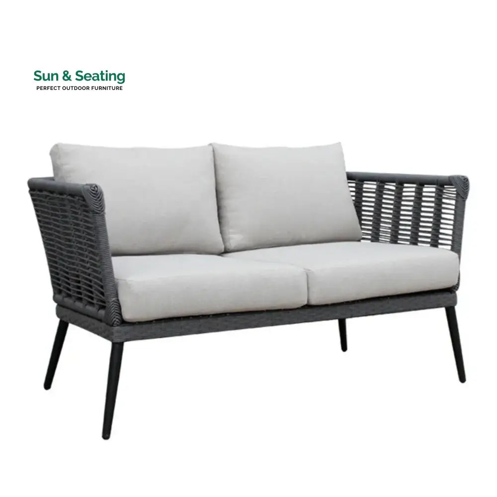 Amirah Outdoor Grey Rope 7-Seater Sofa Set With Glass Top Table Sofa Set