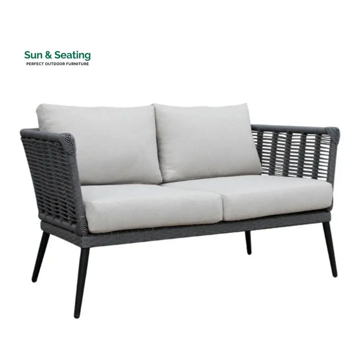 Amirah Outdoor Grey Rope 7-Seater Sofa Set With Glass Top Table Sofa Set