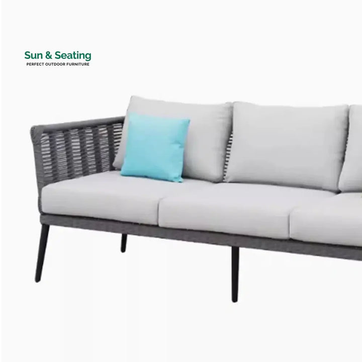 Amirah Outdoor Grey Rope 7-Seater Sofa Set With Glass Top Table Sofa Set