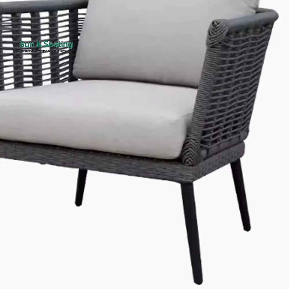 Amirah Outdoor Grey Rope 7-Seater Sofa Set With Glass Top Table Sofa Set