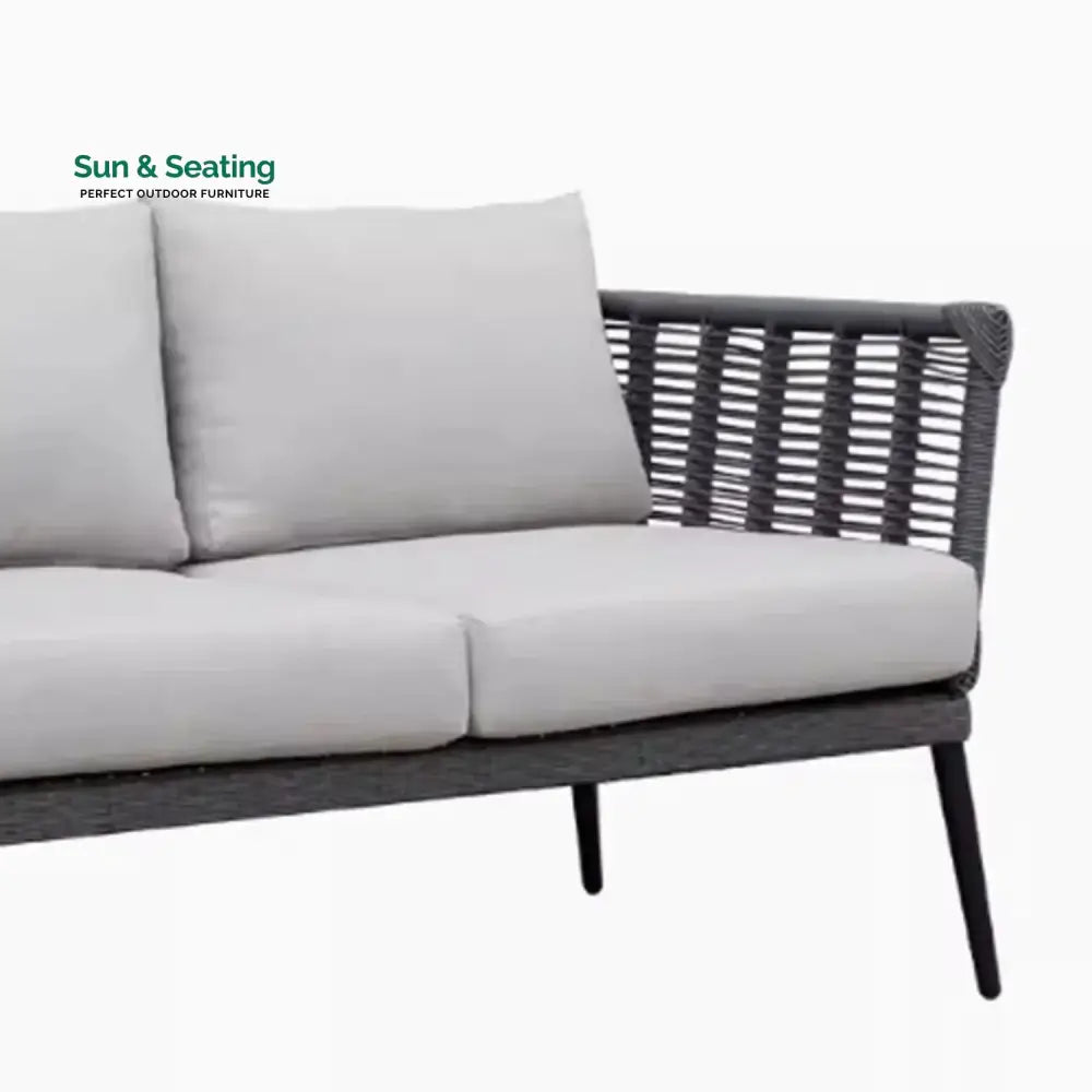 Amirah Outdoor Grey Rope 7-Seater Sofa Set With Glass Top Table Sofa Set