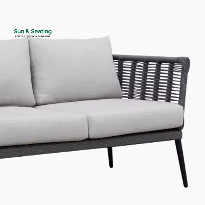 Amirah Outdoor Grey Rope 7-Seater Sofa Set With Glass Top Table Sofa Set