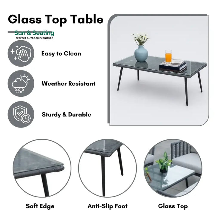 Amirah Outdoor Grey Rope 7-Seater Sofa Set With Glass Top Table Sofa Set
