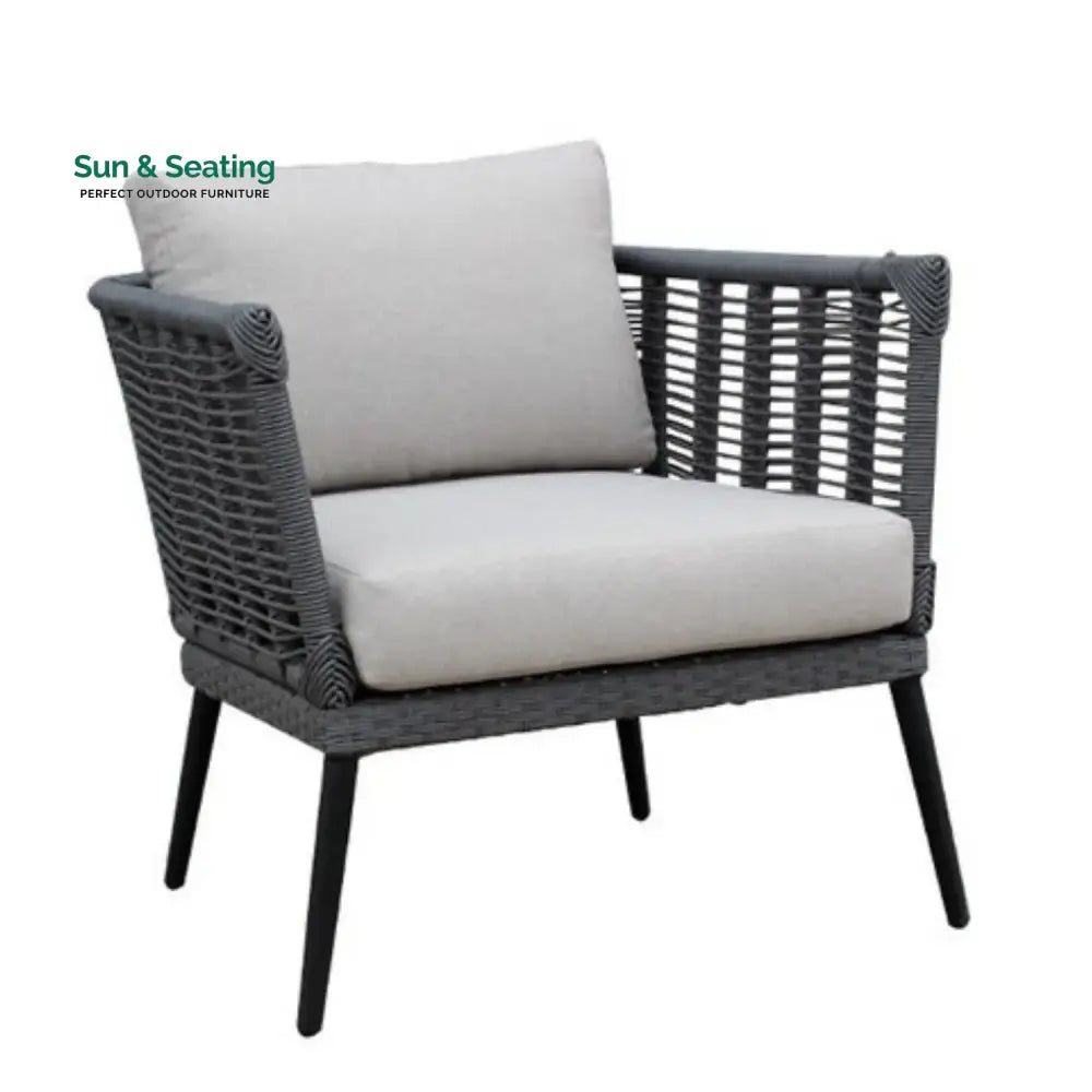 Amirah Outdoor Grey Rope 7-Seater Sofa Set With Glass Top Table Sofa Set