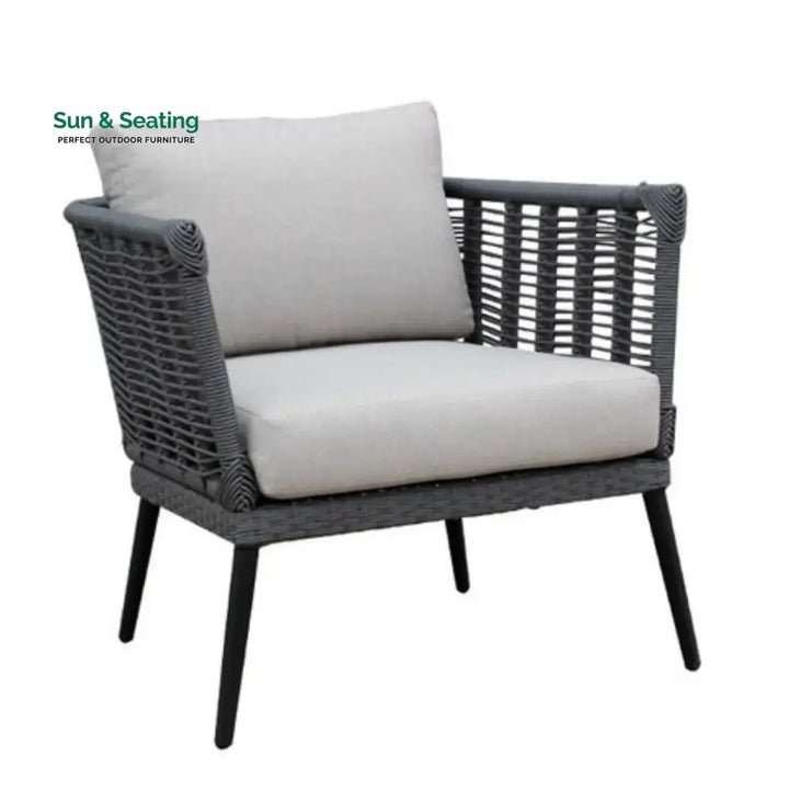 Amirah Outdoor Grey Rope 7-Seater Sofa Set With Glass Top Table Sofa Set