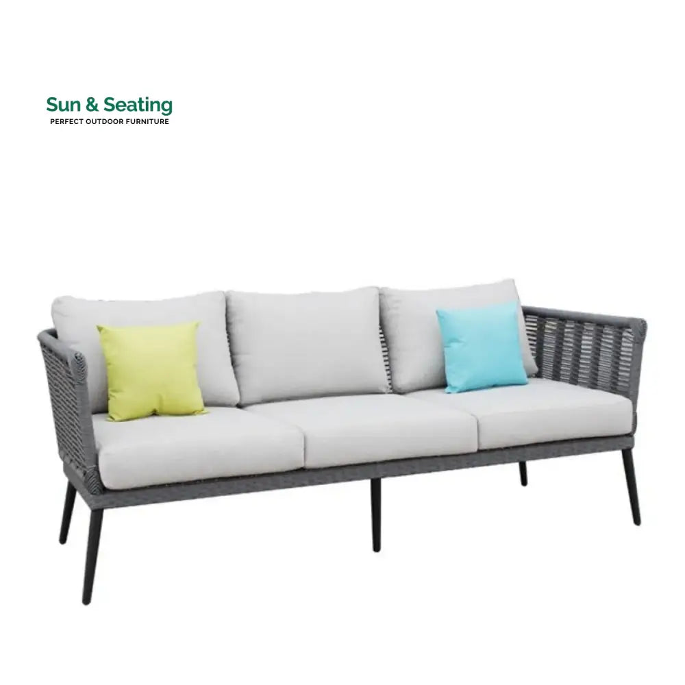 Amirah Outdoor Grey Rope 7-Seater Sofa Set With Glass Top Table Sofa Set