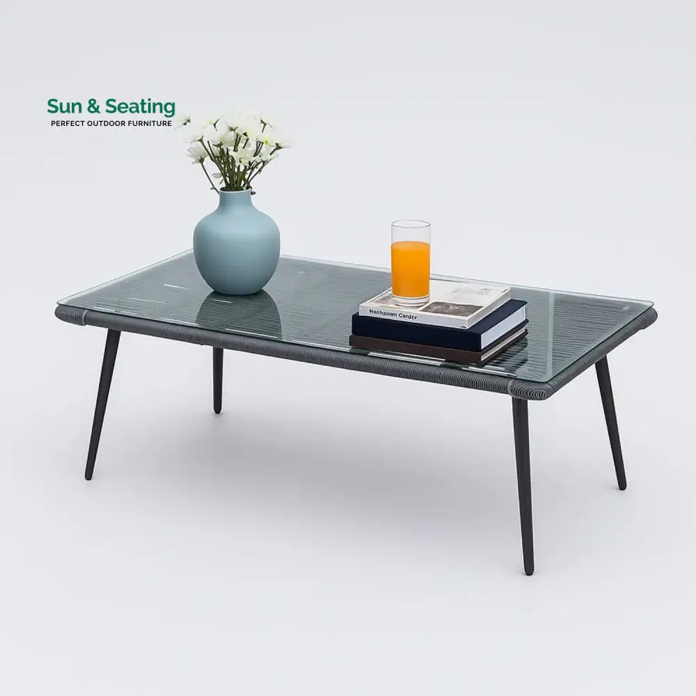 Amirah Outdoor Grey Rope 7-Seater Sofa Set With Glass Top Table Sofa Set