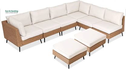 Ammar Outdoor Sofa Set 6 Seater and Single Seater with 2 Ottoman Set (Beige) Sofa Sets