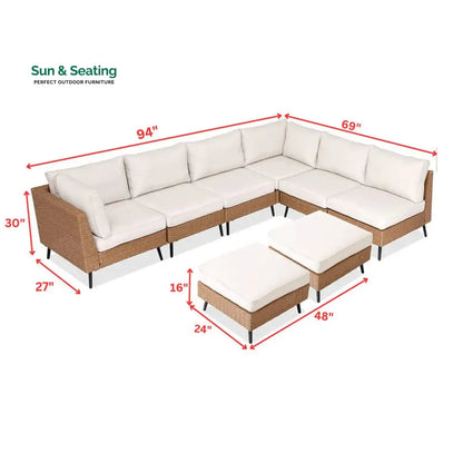 Ammar Outdoor Sofa Set 6 Seater and Single Seater with 2 Ottoman Set (Beige) Sofa Sets