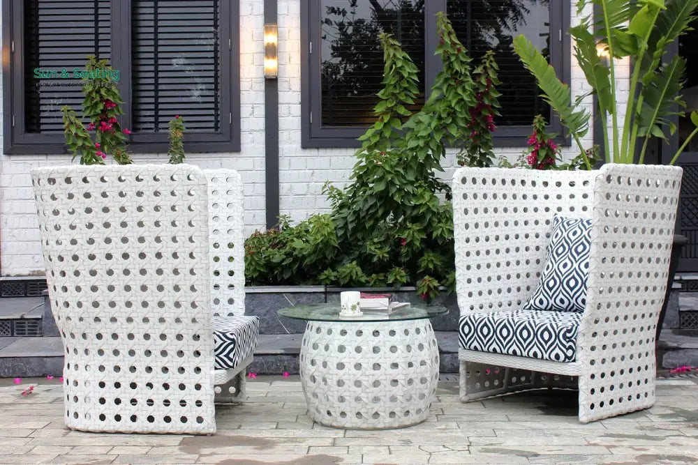 Amogh Outdoor Patio Seating Set 2 Chairs and 1 Table Set (White) Coffee Table Sets