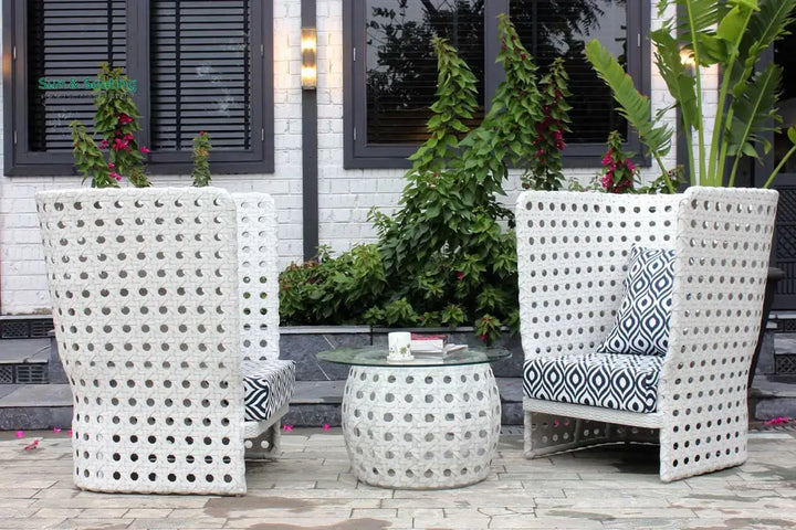 Amogh Outdoor Patio Seating Set 2 Chairs and 1 Table Set (White) Coffee Table Sets