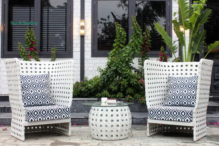 Amogh Outdoor Patio Seating Set 2 Chairs and 1 Table Set (White) Coffee Table Sets