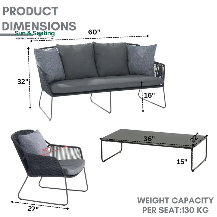 Amoura 4 Piece Outdoor All-Weather Rope Sofa Set Sofa Set