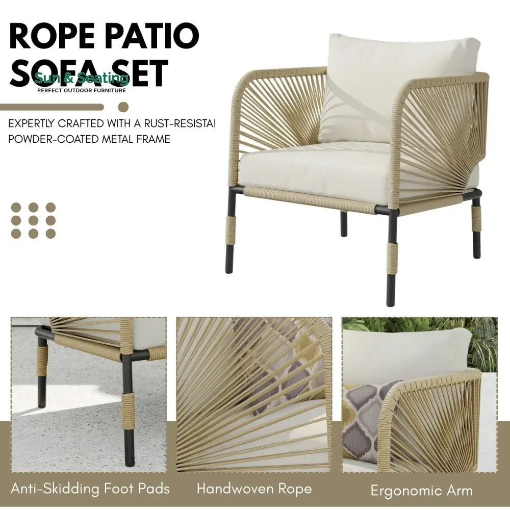 Amoura Outdoor Rope 5-Seater Sofa Set With Glass Top Table Sofa Set