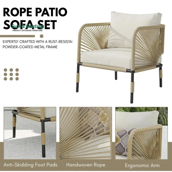 Amoura Outdoor Rope 5-Seater Sofa Set With Glass Top Table Sofa Set
