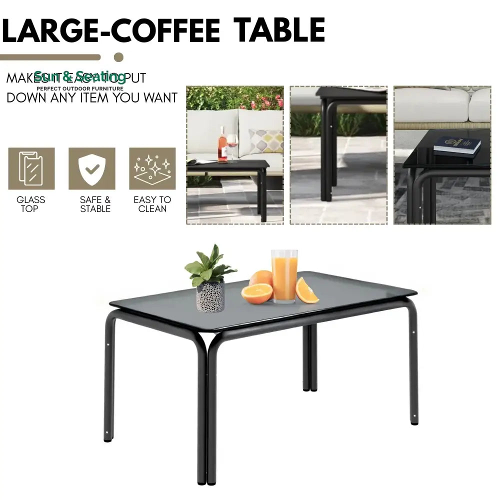 Amoura Outdoor Rope 5-Seater Sofa Set With Glass Top Table Sofa Set