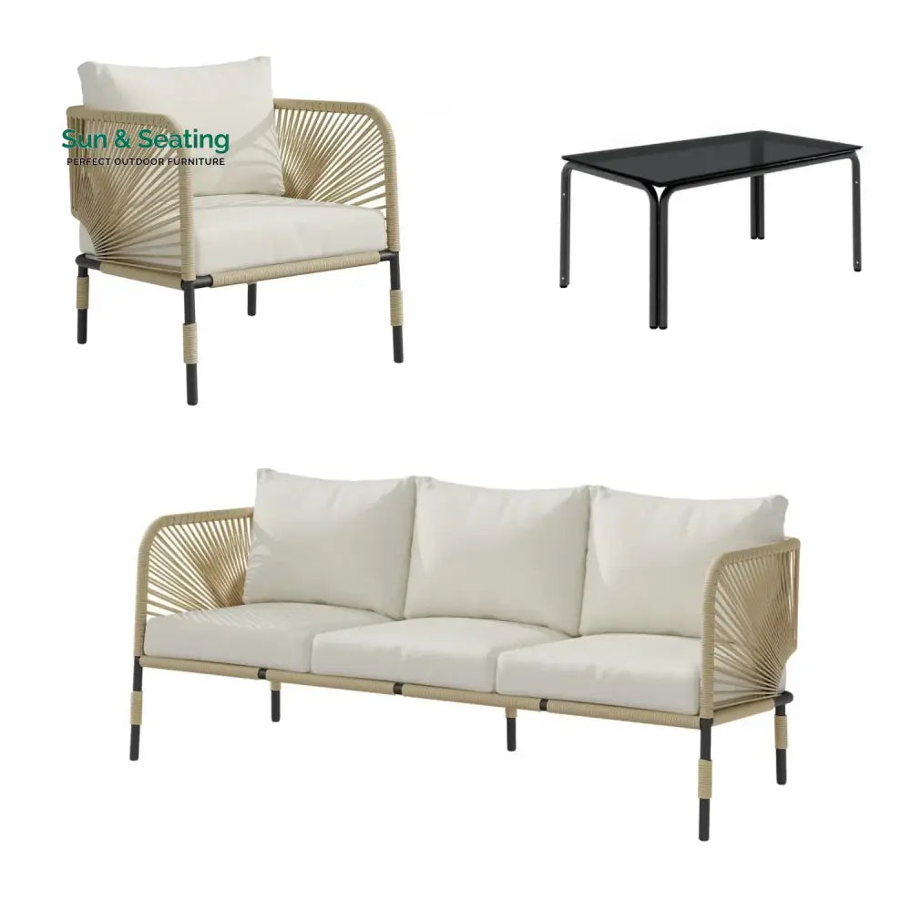 Amoura Outdoor Rope 5-Seater Sofa Set With Glass Top Table Sofa Set