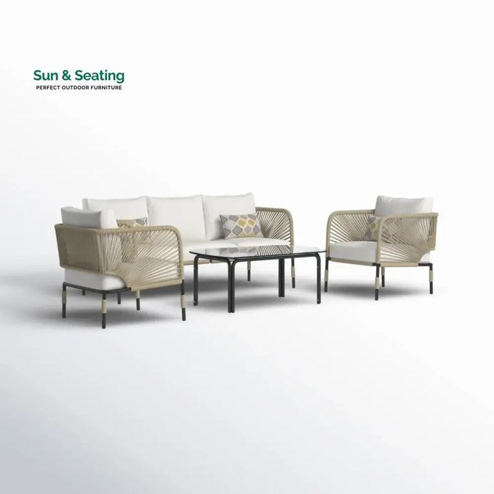 Amoura Outdoor Rope 5-Seater Sofa Set With Glass Top Table Sofa Set