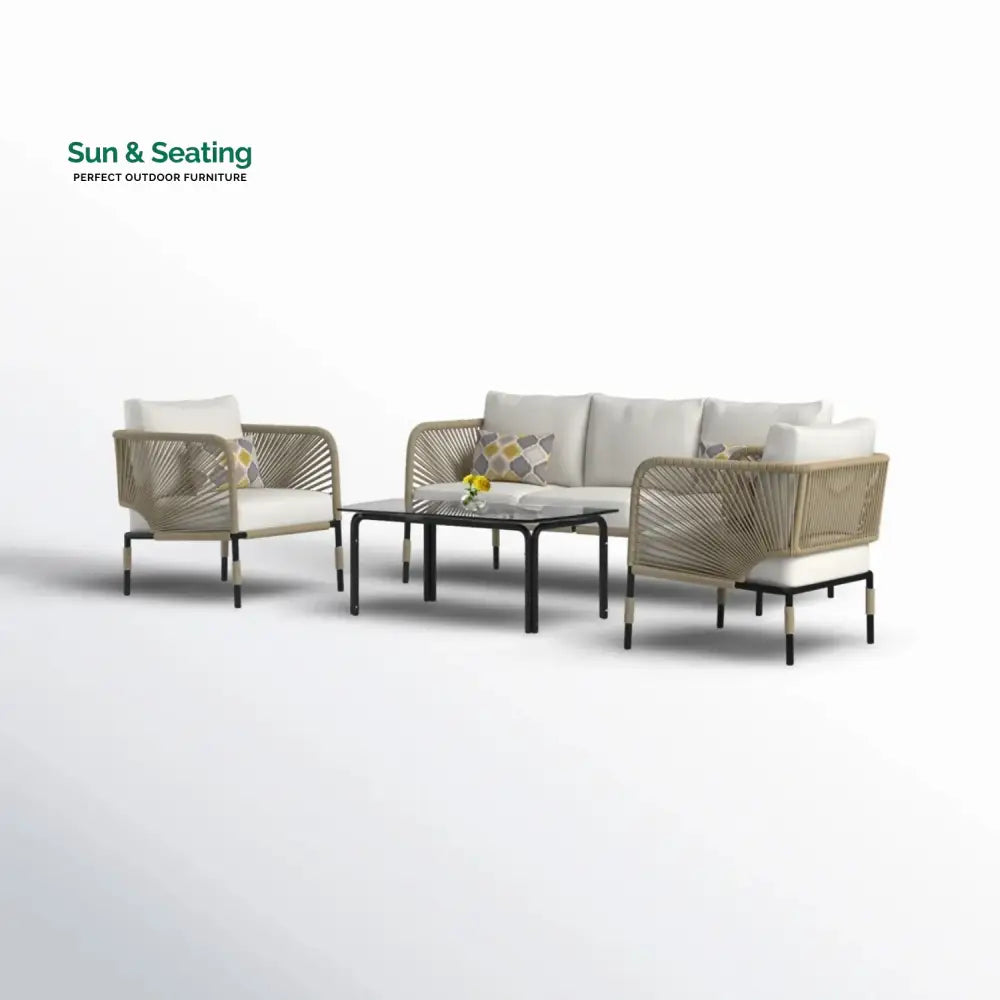 Amoura Outdoor Rope 5-Seater Sofa Set With Glass Top Table Sofa Set