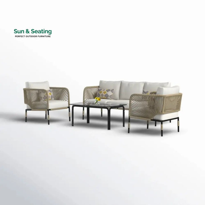 Amoura Outdoor Rope 5-Seater Sofa Set With Glass Top Table Sofa Set
