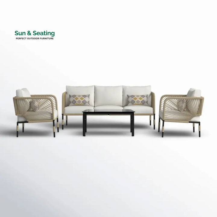 Amoura Outdoor Rope 5-Seater Sofa Set With Glass Top Table Sofa Set