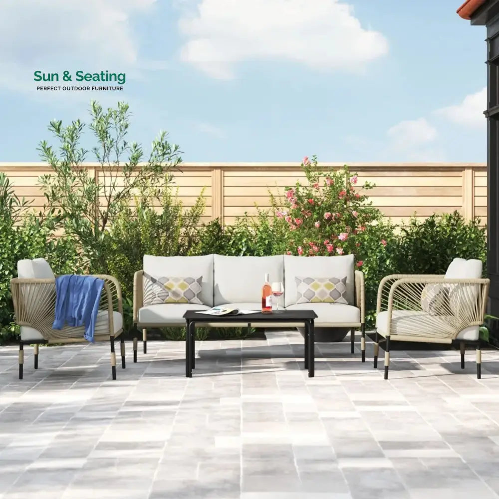 Amoura Outdoor Rope 5-Seater Sofa Set With Glass Top Table Sofa Set