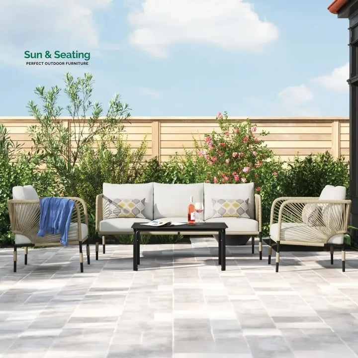Amoura Outdoor Rope 5-Seater Sofa Set With Glass Top Table Sofa Set