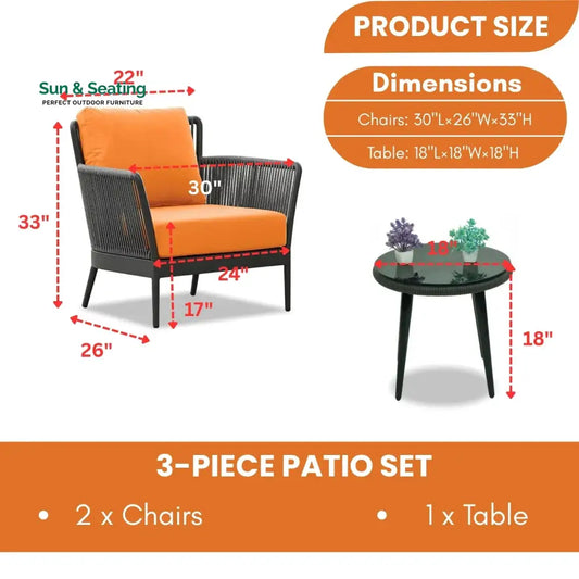 Amulya Outdoor 3 Piece All-Weather Rope Patio Set Patio Set