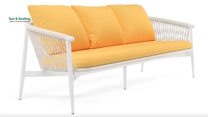 Amvi Outdoor Sofa Set 3 Seater 2 Single seater and 2 Center Table Set (White + Yellow) Braided &amp; Rope Sofa Sets