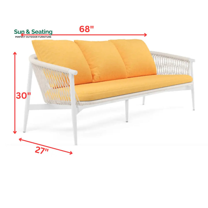 Amvi Outdoor Sofa Set 3 Seater 2 Single seater and 2 Center Table Set (White + Yellow) Braided &amp; Rope Sofa Sets