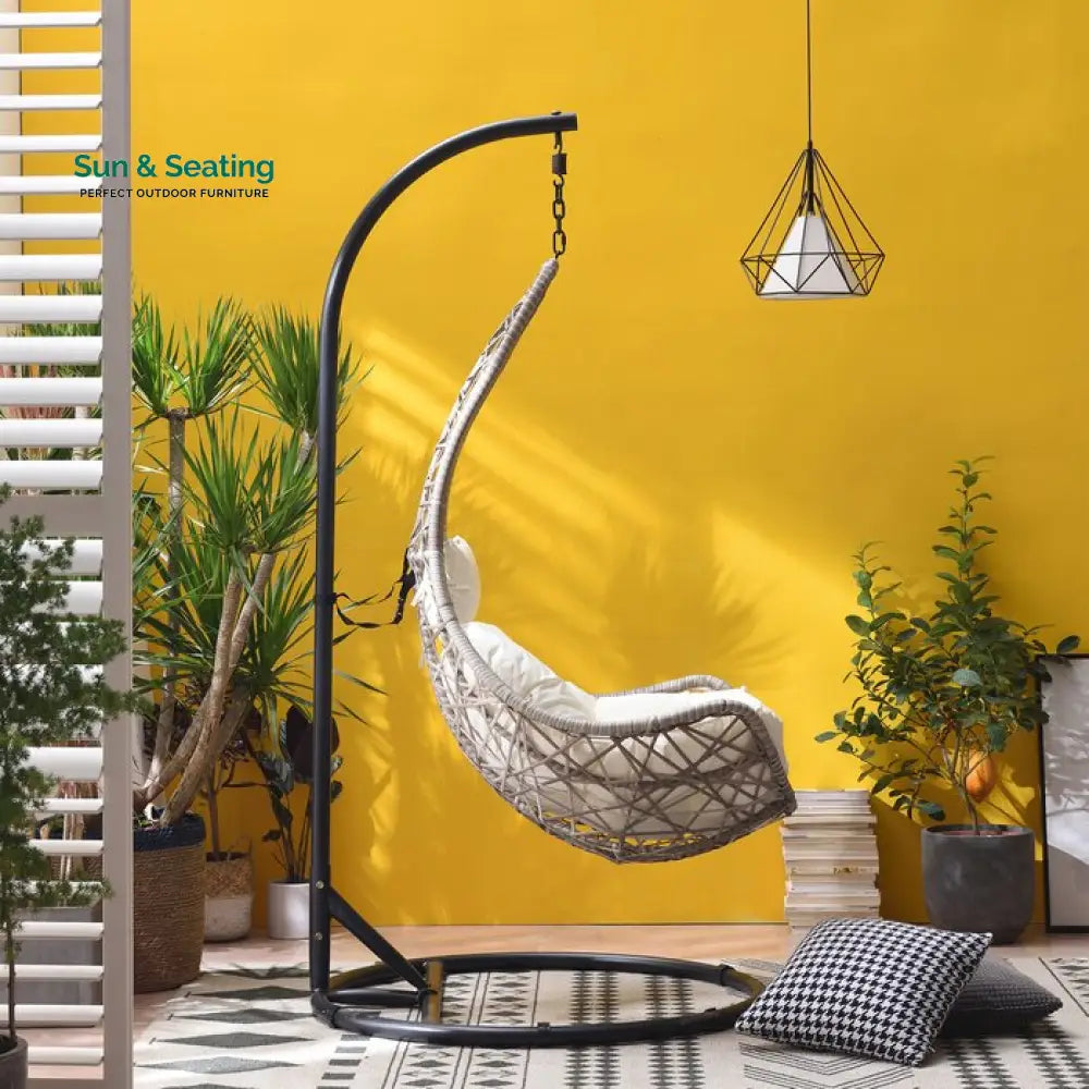 Anastasio Single Seater Hanging Swing With Stand For Balcony Garden Swing (Sea shell) Swings