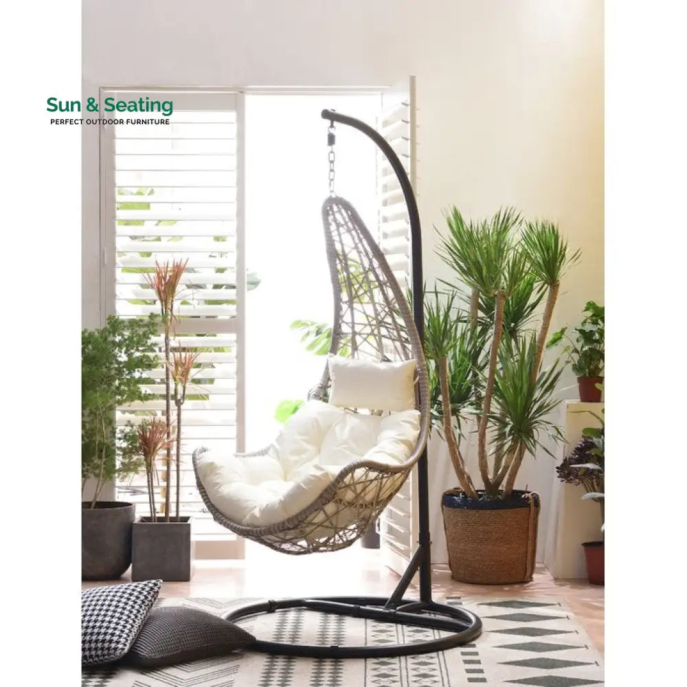 Anastasio Single Seater Hanging Swing With Stand For Balcony Garden Swing (Sea shell) Swings