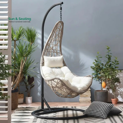 Anastasio Single Seater Hanging Swing With Stand For Balcony Garden Swing (Sea shell) Swings