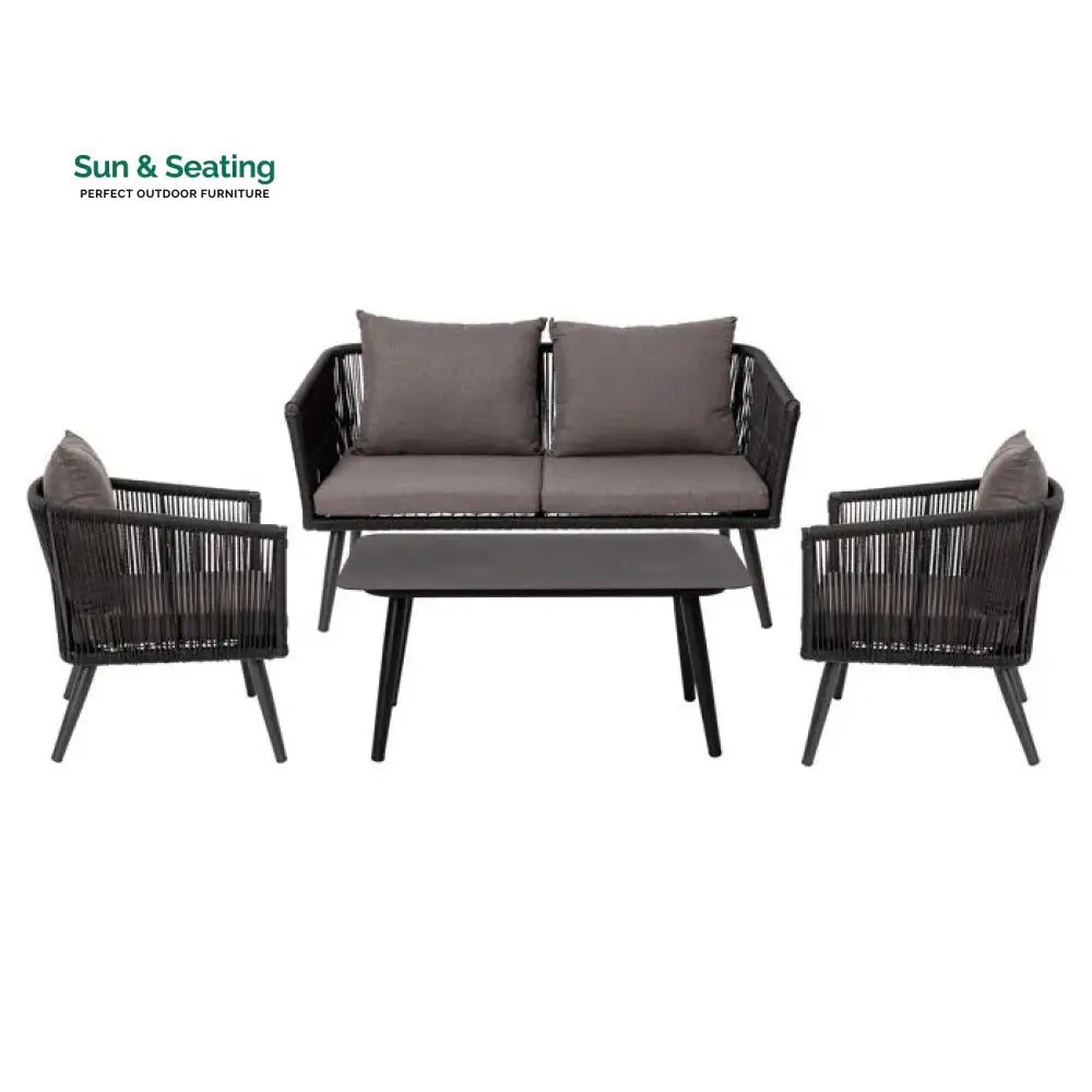 Anatole Outdoor Sofa Set 2 Seater 2 Single seater and 1 Center Table Braid &amp; Rope (Black) Sofa Sets