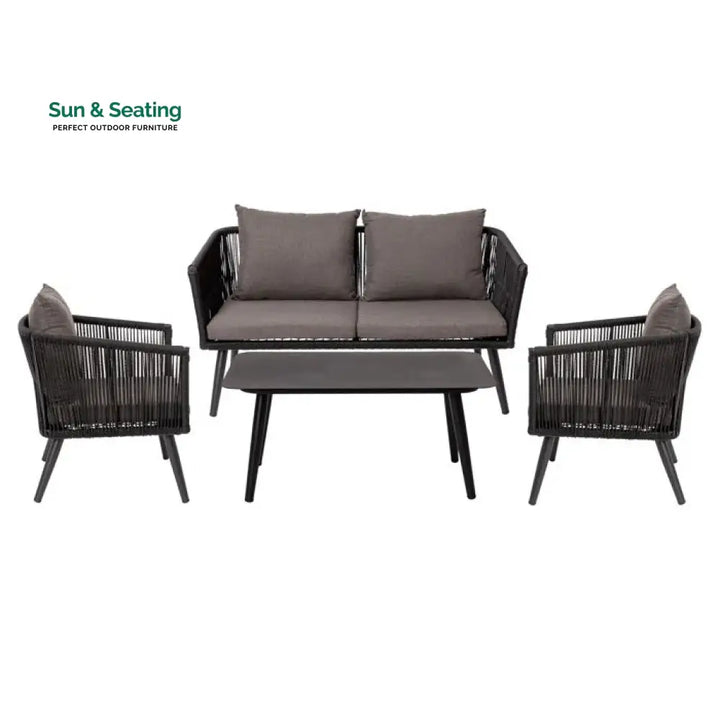 Anatole Outdoor Sofa Set 2 Seater 2 Single seater and 1 Center Table Braid &amp; Rope (Black) Sofa Sets