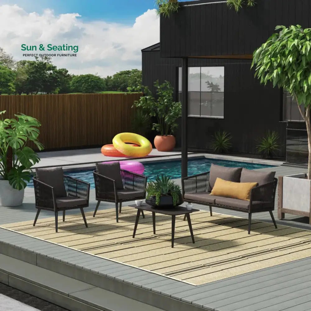 Anatole Outdoor Sofa Set 2 Seater 2 Single seater and 1 Center Table Braid &amp; Rope (Black) Sofa Sets