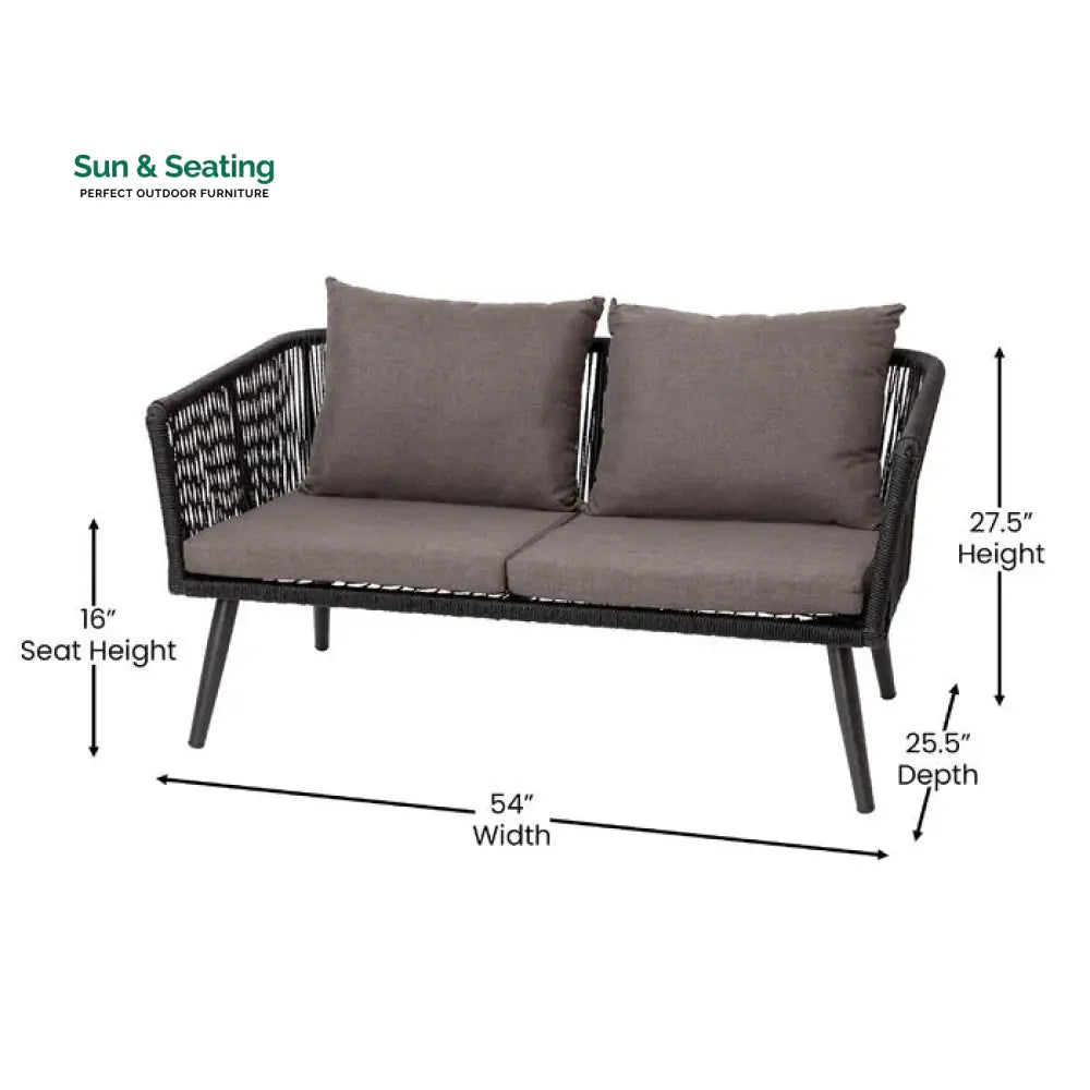 Anatole Outdoor Sofa Set 2 Seater 2 Single seater and 1 Center Table Braid &amp; Rope (Black) Sofa Sets