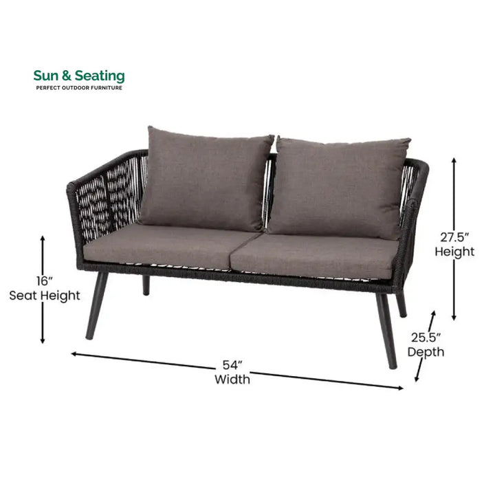Anatole Outdoor Sofa Set 2 Seater 2 Single seater and 1 Center Table Braid &amp; Rope (Black) Sofa Sets